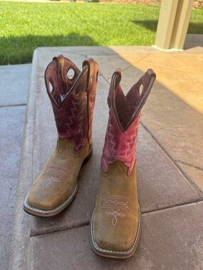 Shyanne Pink and Tan Girls Western Pull-On Boots